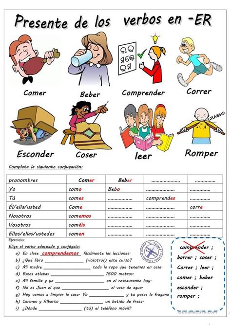 Los verbos de segunda conjugación Español Ele Hojas De Trabajo