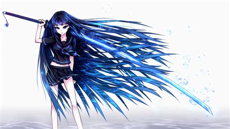 Wallpaper Drawing Illustration Anime Blue Sword Hair Art Girl