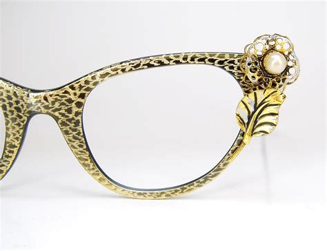 Vintage Tura Cat Eye Eyeglasses Frame With Gold Rose Nos