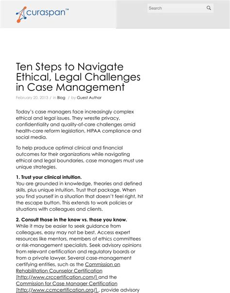 Pdf Ten Steps To Navigate Ethical Legal Challenges In Case Management