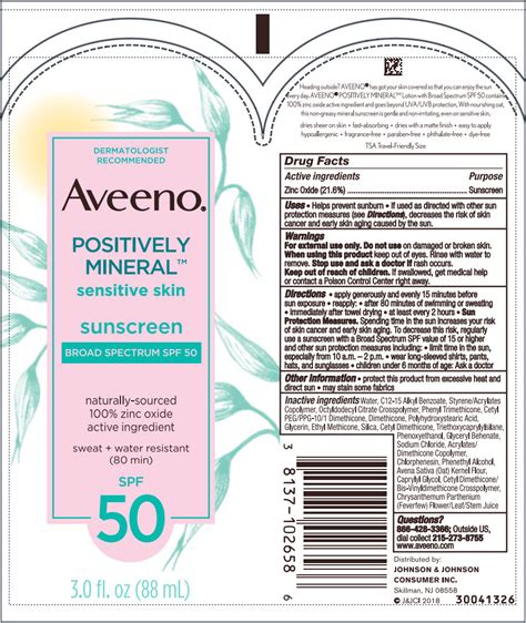 Aveeno Positively Mineral Sensitive Skin Sunscreen Broad Spectrum Spf