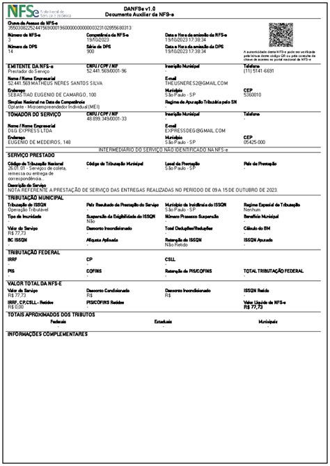 Danfse V1.0 Documento Auxiliar Da Nfs-e