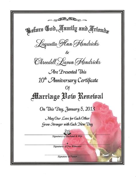 A Kiss Of Roses Marriage Vow Renewal Certificate Etsy