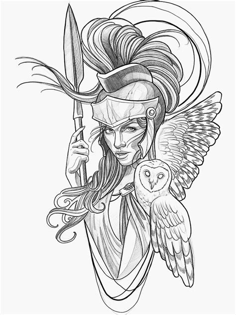 Athena goddess Sticker by LecoLA in 2021 | Greek mythology tattoos