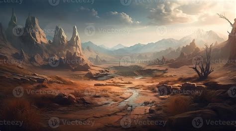 Wasteland Fantasy Backdrop Concept Art Realistic Illustration