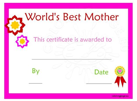 Free Printable Mothers Day Certificate Coloring Page
