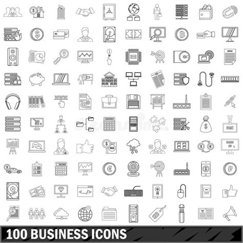 100 Business Icons Set Outline Style Stock Vector Illustration Of