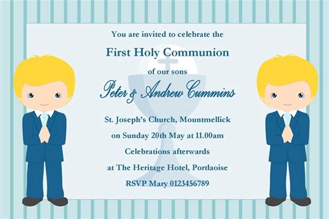 Personalised First Communion Invitations Boy Twins New Design 3
