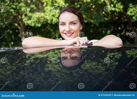 Beautiful Woman Leaning On A Car Stock Image Image Of Travel Road