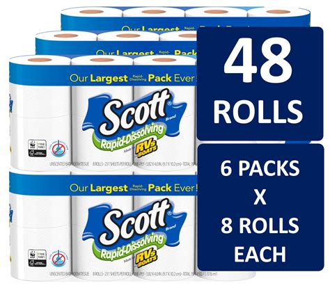Walmart 6 Pack Scott Rapid Dissolving Toilet Paper 8 Rolls Bath