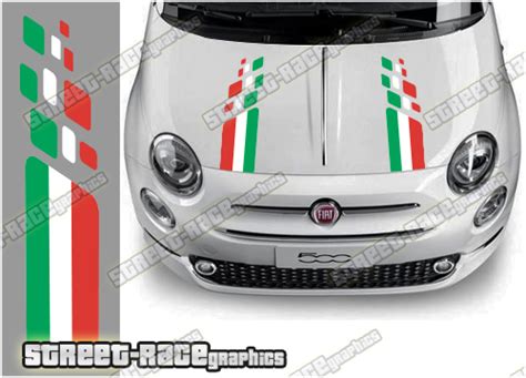 Fiat 500 Bonnet Racing Stripes Italian Flag Stickers