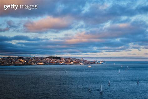 View Of Lisbon View Over Tagus River With Yachts And Boats At Sunset Lisbon Portugal