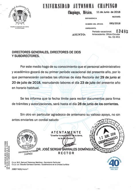 Oficio Circular No 02 451 Universidad Autónoma Chapingo