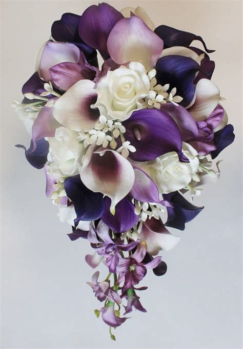 Cascading Wedding Calla Lily Bouquet Purple Bouquet Bridal Etsy