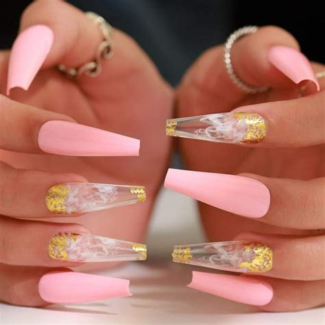 Glossy Pattern Fake Nails Coffin Extra Long Press On Nails With Degign
