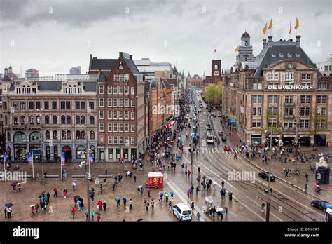 Dam Square And Damrak Street In The City Center Of Amsterdam Stock