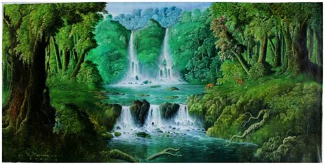 14 Lukisan Pemandangan Air Terjun Di Sebuah Hutan