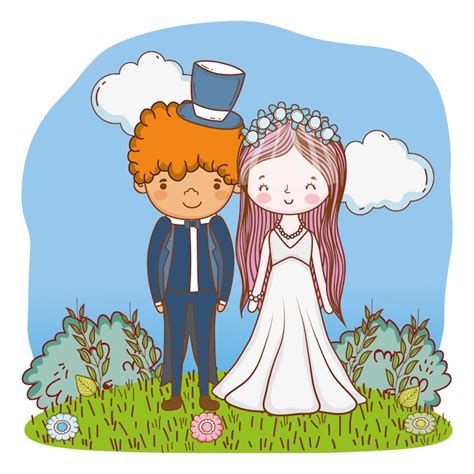 Boda Linda Pareja De Dibujos Animados Vector Premium