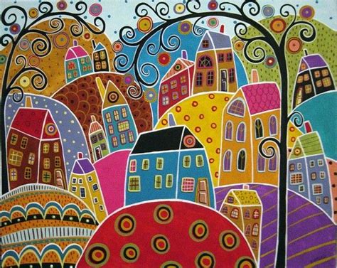 Houses And Swirl Trees By Karla Gerard On Artwanted Canvas Painting