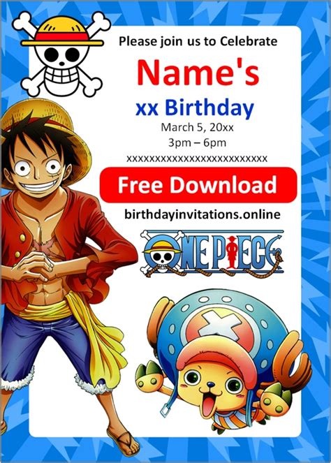 One Piece Invitations Birthday Invitations