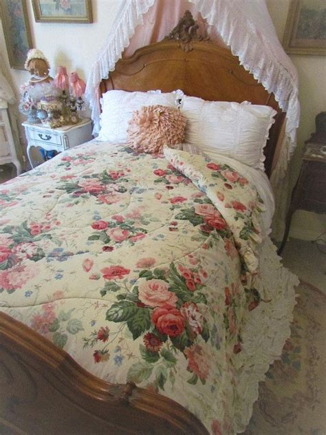 Pink Cabbage Rose Queen Comforter French Cottage Comforter Etsy Queen Comforter Rose Queen