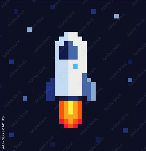 Starship In Space Pixel Art Vector Illustration Spaceship Design For