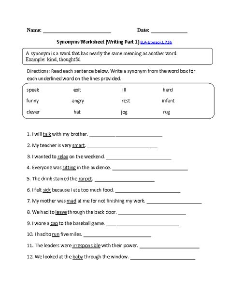 Please use any of the printable worksheets (you may duplicate them) in your classroom or at home. 7th Grade Common Core | Language Worksheets | Synonym ...