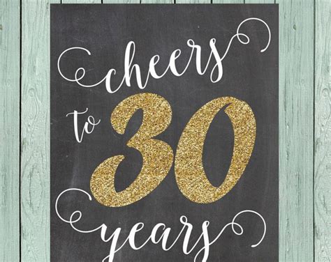 Cheers To 30 Years Chalkboard Sign Diy Printing Digital File