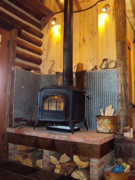 Ecclectic Wood Stove Hearth In Rustic Cabin Wood Stove Wood Stove