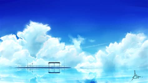 Desktop Wallpaper Clouds Pick Up Stand Reflections Anime Original