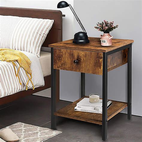 Buy Lovinghal Nightstand End Table With Drawer And Storage Shelf Retro