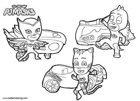 Catboy Coloring Pages PJ Masks with Vehicles - Free Printable Coloring