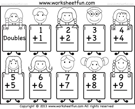 Addition Doubles Facts Beginner Addition Worksheet Free Printable