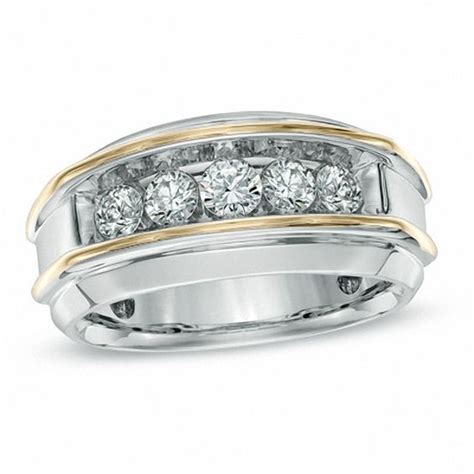 Men S Ct T W Diamond Five Stone Band In K Two Tone Gold Wedding