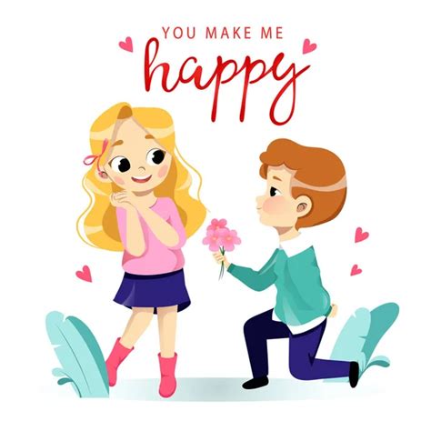 Boy Giving Flowers To His Girlfriend Vector Art Stock Images