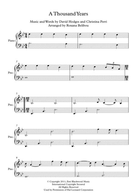 A Thousand Years For Easy Piano Free Music Sheet