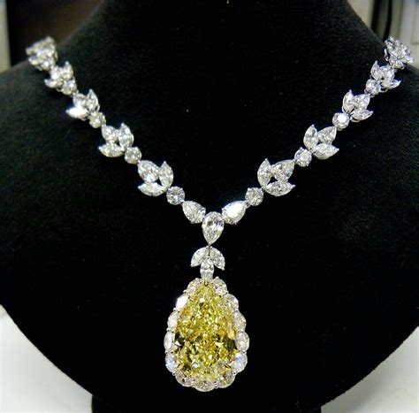 Magnificent 3531 Carat Fancy Intense Yellow Pear Diamond Necklace