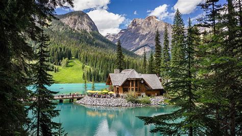 Emerald Lake Lodge British Columbia Mountains Canada House Clouds