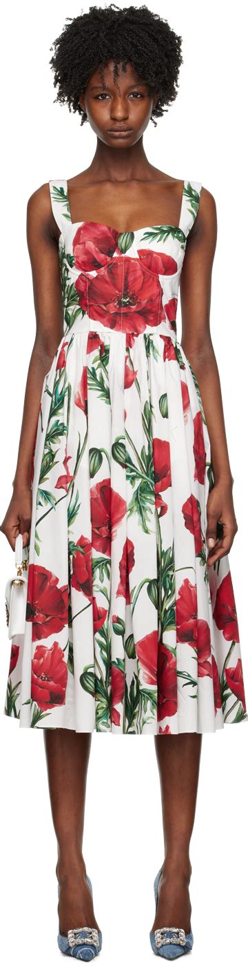 Dolce And Gabbana White Floral Midi Dress Ssense