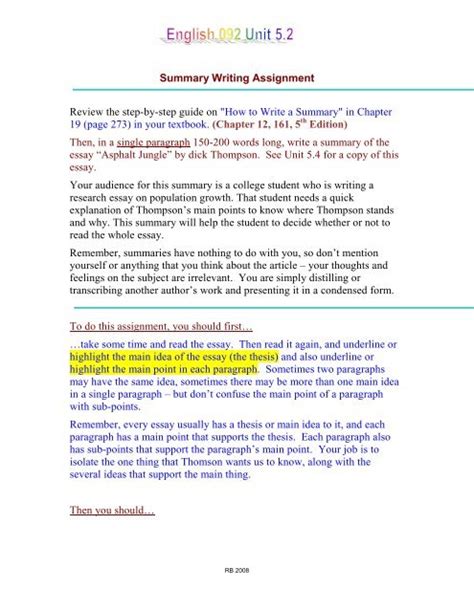 Summary Writing Assignment Review The Step By Step Guide On