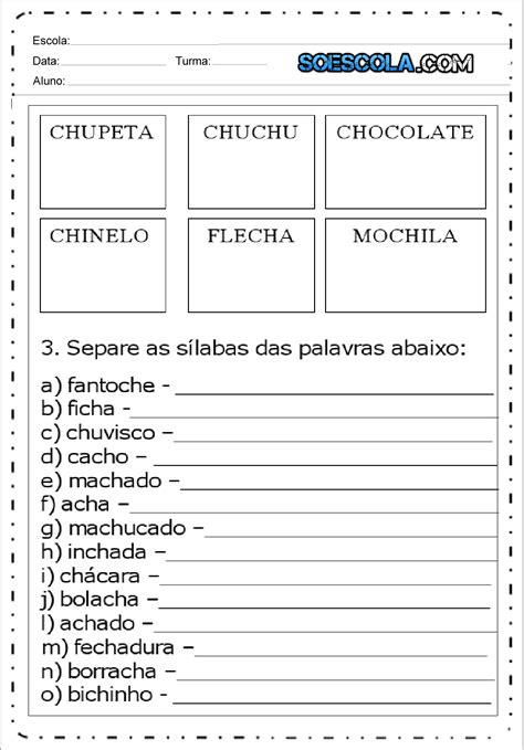 Separe As Silabas 3 Ano