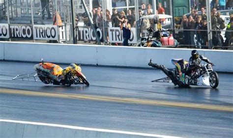 Drag Racing Motorcyclist Makes Death Defying Escape 200mph Leaping