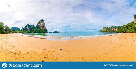 Panoramic View Of Famous Railay Beach Krabi Thailand Big Limestone