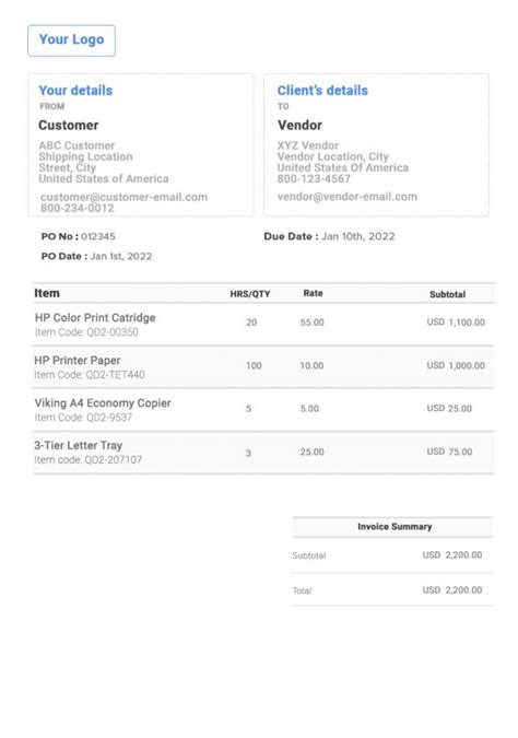 Purchase Order Template 📃 Free Invoice Generator