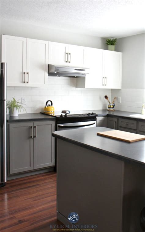 Cream cabinets, black distressed cabinets, weathered cabinets. A Budget Friendly Kitchen Update - White, Gray and ...