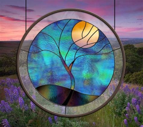 Blue And Purple Abstract Handmade Stained Glass Window Art Stained Glass Abstract Sun Catcher