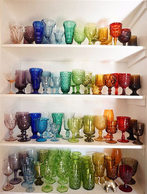 Vintage Colored Glass Goblets Eventlyst Glassware Display Rainbow Glassware Colored Glass
