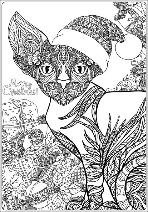 christmas sphynx cat  gifts christmas adult coloring pages