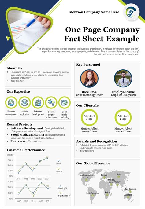Updated 2023 Top 10 One Page Company Fact Sheet Templates