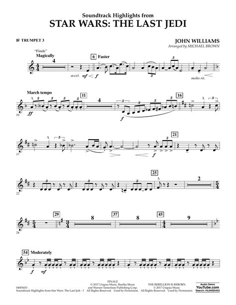 This is star wars sheet music for bb instruments, mainly tenor saxophone, clarinet, and trumpet. Michael Brown "Soundtrack Highlights from Star Wars: The Last Jedi - Bb Trumpet 3" Sheet Music ...